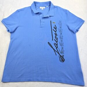 Lacoste Men's Short Sleeve Graphic Signature On Side Polo Blue Size XL